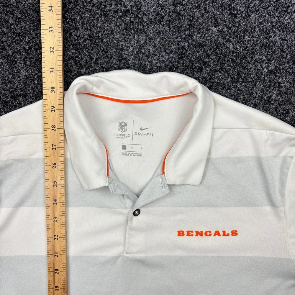 Nike Shirt Mens Large White Cincinnati Bengals NFL Dri-Fit Golf Polo Sideline L
